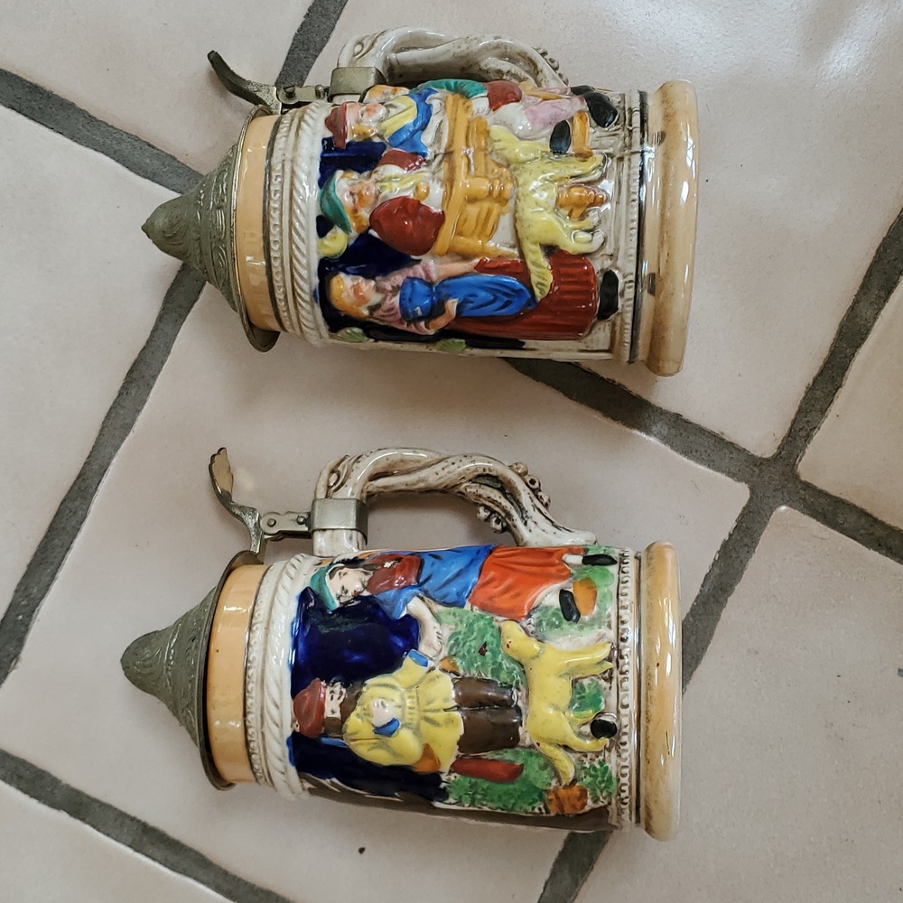 Vintage Set Ceramic Beer Stein Mug Made in Japan Hand Painted